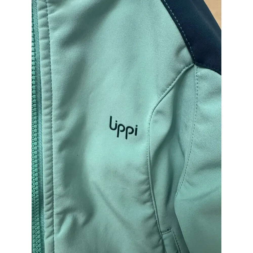 Lippi Kids Hooded Colorblock Softshell Ski Jacket Full Zip Blue/Green M 3-4yr